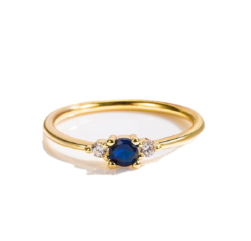 7244 18k Gold Plated Petite Simulated Sapphire and White Cubic Zirconia